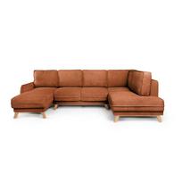 Iš kordinio velveto sulankstoma kampinė sofa oranžinės spalvos (su dešiniuoju kampu/„U“ formos) Tori – Bonami Selection