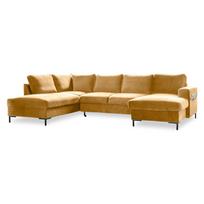Geltona aksominė U formos sofa Miuform Lofty Lilly, kairysis kampas