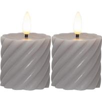 2 pilkos spalvos vaško LED žvakių rinkinys Star Trading Flamme Swirl, aukštis 7,5 cm