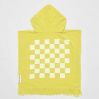 Geltonas vaikiškas paplūdimio rankšluostis su gobtuvu Sunnylife Checkerboard, 3-6 metai