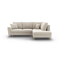 Smėlio spalvos iš velveto sulankstoma/su sandėliavimo vieta kampinė sofa (su dešiniuoju kampu/„L“ formos) Kyoto – Cosmopolitan Design