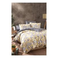 Dvigulė/itin ilga patalynė geltonos spalvos/pilkos spalvos su paklode/4 dalių 200x220 cm Leaves – Mila Home