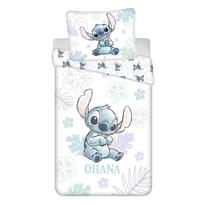 Baltos spalvos iš medvilnės viengulė vaikiška patalynė 140x200 cm Lilo and Stitch "Ohana White" – Jerry Fabrics