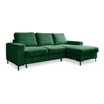 Iš kordinio velveto sulankstoma kampinė sofa tamsiai žalios spalvos (su dešiniuoju kampu) Lofty Lilly – Miuform