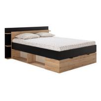 Dvigulė lova juodos spalvos/natūralios spalvos iš ąžuolo su sandėliavimo vieta be grotelių 160x200 cm Albo – Marckeric