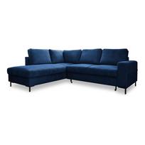 Iš kordinio velveto sulankstoma kampinė sofa tamsiai mėlynos spalvos (su kairiuoju kampu) Lofty Lilly – Miuform