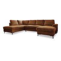 Iš kordinio velveto sulankstoma kampinė sofa oranžinės spalvos/rudos spalvos (su kairiuoju kampu) Lofty Lilly – Miuform