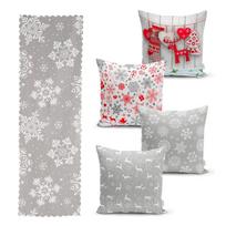 4 kalėdinių pagalvių užvalkalų ir staltiesės rinkinys Minimalist Cushion Covers Snowflakes