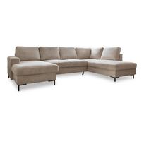 Iš kordinio velveto sulankstoma kampinė sofa smėlio spalvos (su dešiniuoju kampu) Lofty Lilly – Miuform