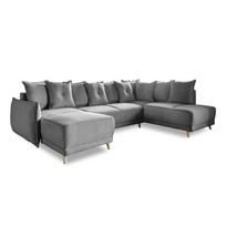 Sulankstoma kampinė sofa iš kordinio velveto pilkos spalvos (su dešiniuoju kampu/„U“ formos) Lazy Lukka – Miuform