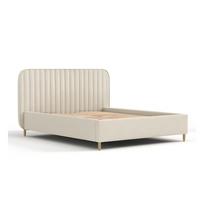 Dvigulė lova smėlio spalvos audiniu dengta su sandėliavimo vieta su lovos grotelėmis 160x200 cm Noto – Maison de Rêve