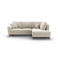 Smėlio spalvos iš velveto sulankstoma/su sandėliavimo vieta kampinė sofa (su dešiniuoju kampu/„L“ formos) Kyoto – Cosmopolitan Design