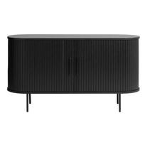 Žema šoninė spintelė juodos spalvos iš ąžuolo su stumdomomis durimis 140x76 cm Nola – Unique Furniture