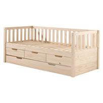 Natūralios spalvos ištraukiama iš pušies masyvo vaikiška lova su sandėliavimo vieta su lovos grotelėmis 90x200 cm Fritz – Vipack