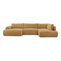 Garstyčių spalvos sulankstoma/su sandėliavimo vieta kampinė sofa iš kordinio velveto (su dešiniuoju kampu/„U“ formos) Lucien – Bobochic Paris