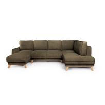 Iš kordinio velveto sulankstoma kampinė sofa žalios spalvos (su dešiniuoju kampu/„U“ formos) Tori – Bonami Selection