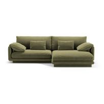 Iš velveto kampinė sofa šviesiai žalios spalvos (su dešiniuoju kampu/su gultu) Torino – Micadoni