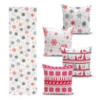 4 kalėdinių pagalvių užvalkalų ir staltiesės rinkinys Minimalist Cushion Covers Red Christmas
