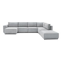 Kampinė sofa šviesiai pilkos spalvos iš kordinio velveto (su dešiniuoju kampu/„U“ formos) Nihad modular – Bobochic Paris
