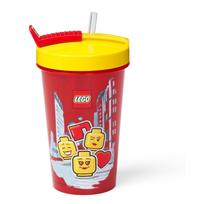 Raudonas puodelis su geltonu dangteliu ir šiaudeliu LEGO® Iconic, 500 ml