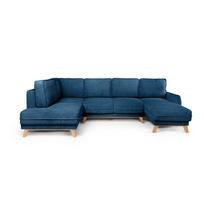 Iš kordinio velveto sulankstoma kampinė sofa mėlynos spalvos (su kairiuoju kampu/„U“ formos) Tori – Bonami Selection