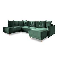 Sulankstoma kampinė sofa iš kordinio velveto žalios spalvos (su kairiuoju kampu/„U“ formos) Lazy Lukka – Miuform