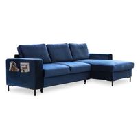 Tamsiai mėlynos spalvos aksominė kampinė sofa Miuform Lofty Lilly, dešinysis kampas