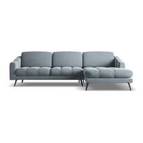 Šviesiai mėlynos spalvos iš velveto kampinė sofa (su dešiniuoju kampu) Nalu – Makamii