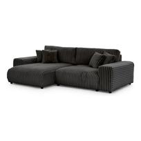 Tamsiai pilkos spalvos iš kordinio velveto sulankstoma/su sandėliavimo vieta kampinė sofa (su kairiuoju kampu) Sarina – Ropez