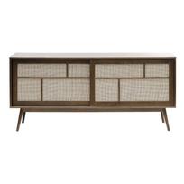 Žema šoninė spintelė tamsiai rudos spalvos iš ąžuolo su stumdomomis durimis 180x80 cm Barrali – Unique Furniture