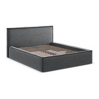Tamsiai pilkos spalvos dvigulė lova audiniu dengta su sandėliavimo vieta su lovos grotelėmis 140x200 cm Anani – Makamii