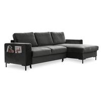 Tamsiai pilka aksominė sofa-lova Miuform Lofty Lilly, dešinysis kampas