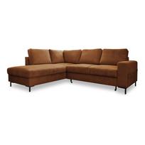 Iš kordinio velveto sulankstoma kampinė sofa oranžinės spalvos/rudos spalvos (su kairiuoju kampu) Lofty Lilly – Miuform