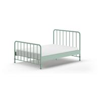 Viengulė lova iš metalo žalios spalvos su lovos grotelėmis 140x200 cm BRONXX – Vipack