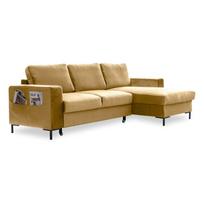 Garstyčių geltonos spalvos aksominė kampinė sofa Miuform Lofty Lilly, dešinysis kampas