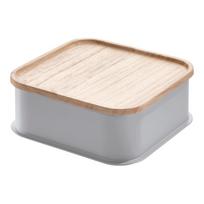 Pilka dėžutė su dangteliu pagaminta iš paulovnijos medienos iDesign Eco, 21,3 x 21,3 cm
