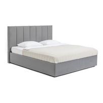Pilkos spalvos dvigulė lova audiniu dengta su sandėliavimo vieta su grotelėmis 180x200 cm Thessa Bold Line – Bonami Selection