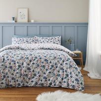 Iš flanelės viengulė patalynė baltos spalvos/mėlynos spalvos 135x200 cm Ophelia Floral – Bianca