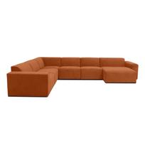 Oranžinės spalvos aksominė modulinė U formos sofa Scandic Sting, dešinysis kampas