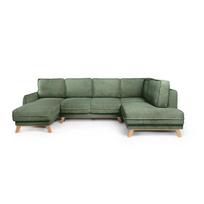 Iš kordinio velveto sulankstoma kampinė sofa šviesiai žalios spalvos (su dešiniuoju kampu/„U“ formos) Tori – Bonami Selection