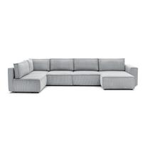 Kampinė sofa šviesiai pilkos spalvos iš kordinio velveto (su kairiuoju kampu/„U“ formos) Nihad modular – Bobochic Paris