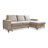 Iš kordinio velveto sulankstoma kampinė sofa smėlio spalvos (su dešiniuoju kampu) Lofty Lilly – Miuform
