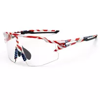 Rockbros dviratininko akiniai Photochromic su UV apsauga ir korekcinių lęšių rėmeliu 14120008002 – USA Pattern – baltos spalvos