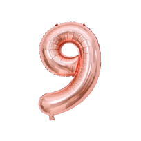 Folinis balionas su heliu, skaičius 9 - 90 cm, rose gold