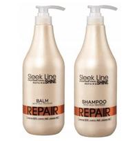 Atstatantis plaukų šampūnas ir kondicionierius Stapiz Sleek Line Shine: šampūnas 1000 ml + balzamas 1000 ml