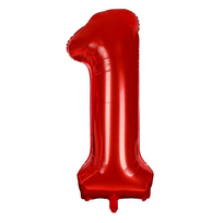 Folinis balionas su heliu, skaičius 1 - 110 cm, raudonas