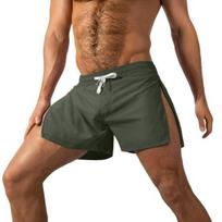 Vasaros vyriški sportiniai šortai su šoniniu užtrauktuku, greitai džiūstantys, kvėpuojantys, skirti sporto salei, treniruotėms, elastingu juosmeniu, su raišteliu, atletiški, bėgimui, fitnesui S armijos žalia spalva