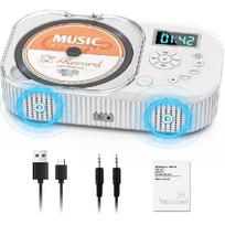 2000mAh CD grotuvas nešiojamas su Bluetooth, dvigubu garsiakalbiu, įkraunamas CD grotuvas su FM radiju, AUX/USB palaikymu, ausinių lizdu, nuotolinio valdymo pultu balta