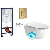 Grohe potinkinis wc rėmas su 38732GN0 braižyto aukso spalvos mygtuku ir GSI Pura 55cm pakabinamu wc su ExtraGlaze keramikos danga
