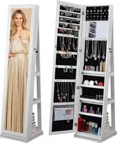 "BOSTANA Jewelry Armoire" 65" H pilno kūno veidrodžio 360° besisukančios saugojimo lentynos Užrakinama stovinti juvelyrinių dirbinių spinta-organizatorius su didele talpa Gyvenamasis kambarys Miegamasis (balta)